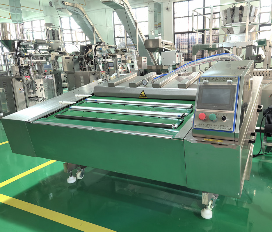 Automatic Meat Fish Chicken Case Food Bag Continuous Rolling Belt Type Vacuum Packaging Machine