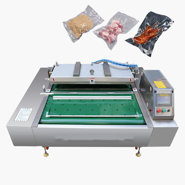 Automatic Meat Fish Chicken Case Food Bag Continuous Rolling Belt Type Vacuum Packaging Machine