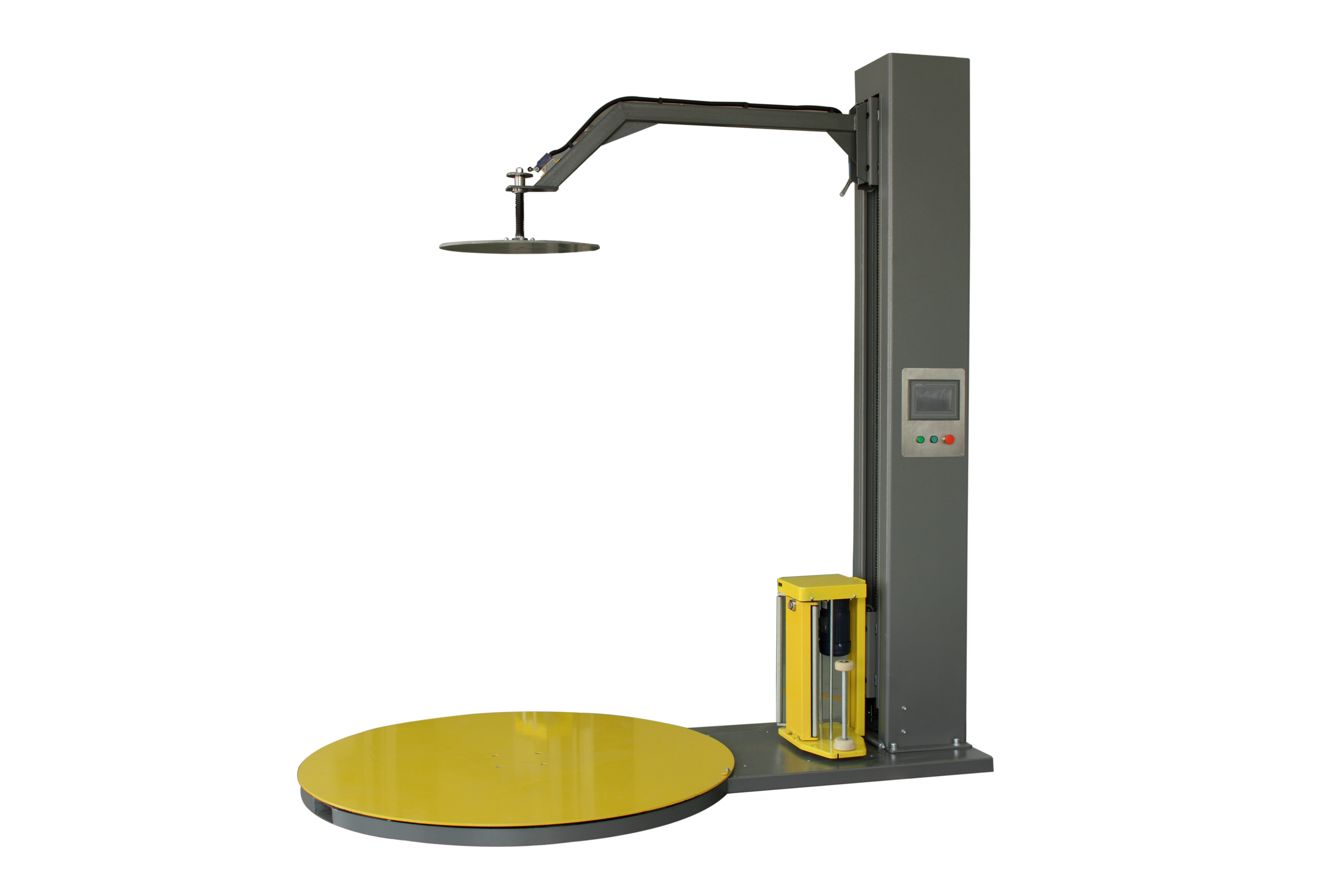  Factory warehouse electronics wooden case Pre-stretch pallet wrapping machine with top press 