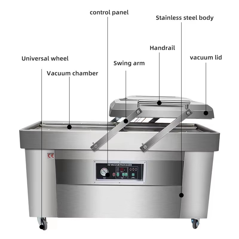 Automatic Double Chamber Vacuum Packing Machine for Coffee Pork Beef Bean Bag Rice Vegetable Bread Fish Seafood