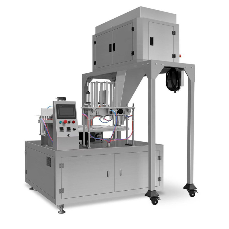 High-Accuracy Heat Sealer Vertical Weigher Rotary Plastic Paper Cup Filling Sealing Machine for Food Snacks Potato Crisps Yogurt Coffee